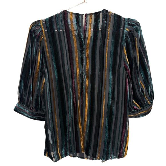 Do+Be Striped Burn Out Puff Sleeves Size Small Sheer Blouse Holiday Office Vixen - Picture 2 of 4